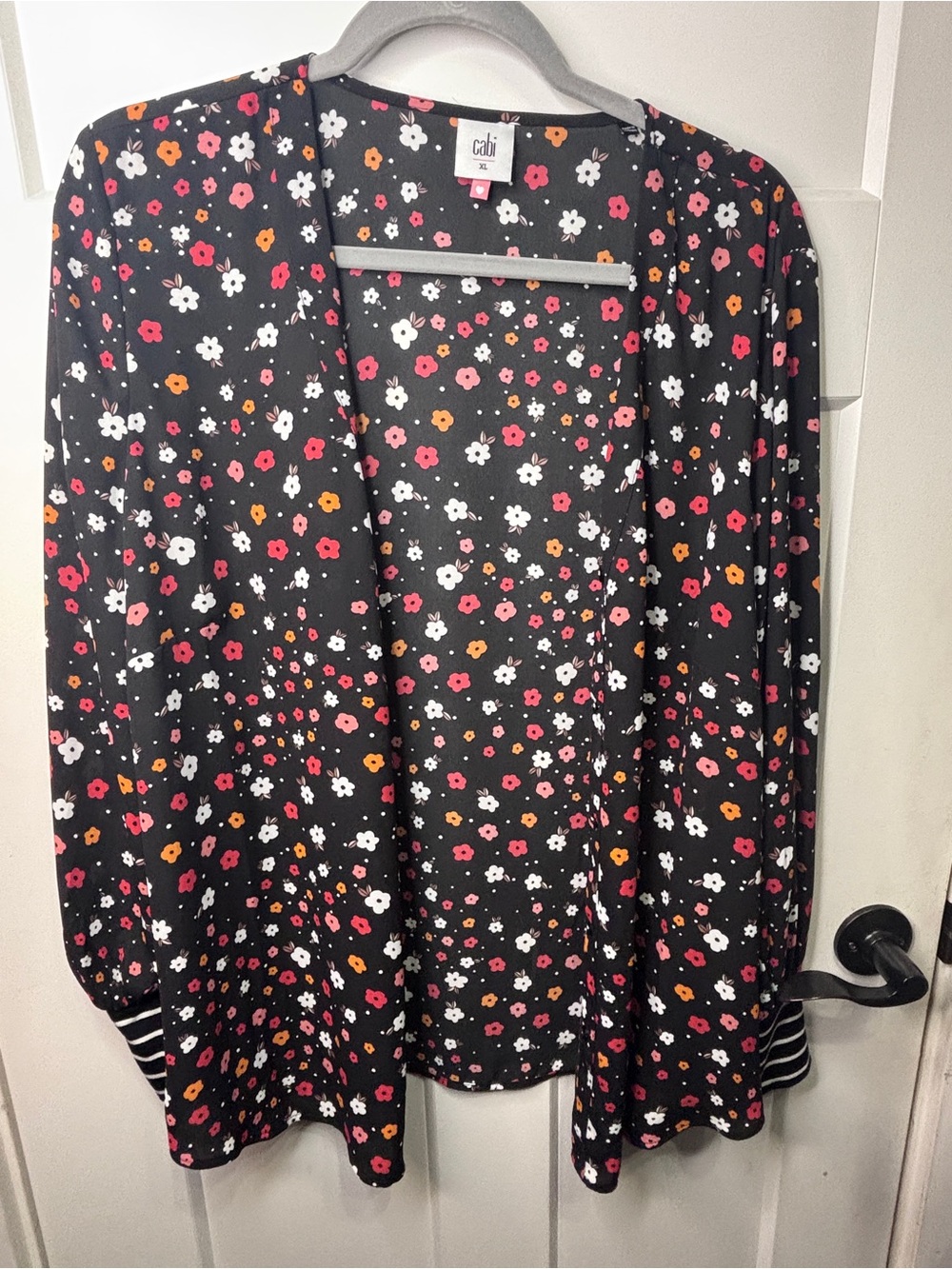 CAbi Black Floral Draped Open-Front Blazer with Pink, White & Orange Flowers